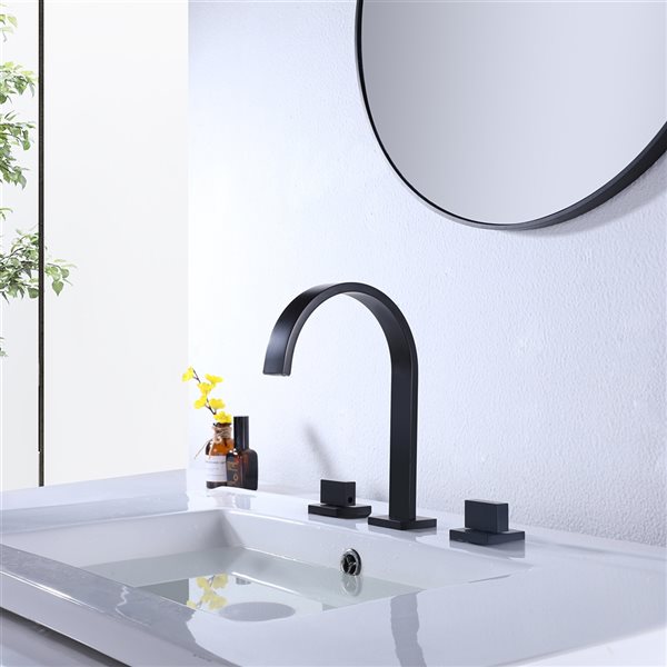 CASAINC Matte Black 2-Handle Widespread High-Arc Bathroom Sink Faucet
