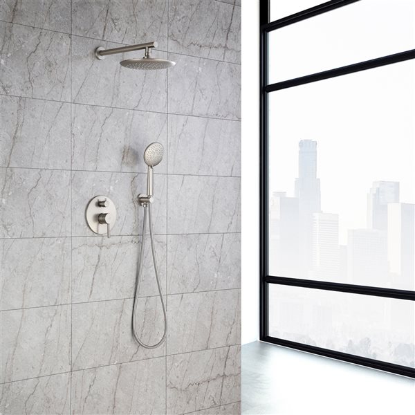 CASAINC Round Brushed Nickel Wall Mount Built-In Shower System with Pressure Balanced Valve