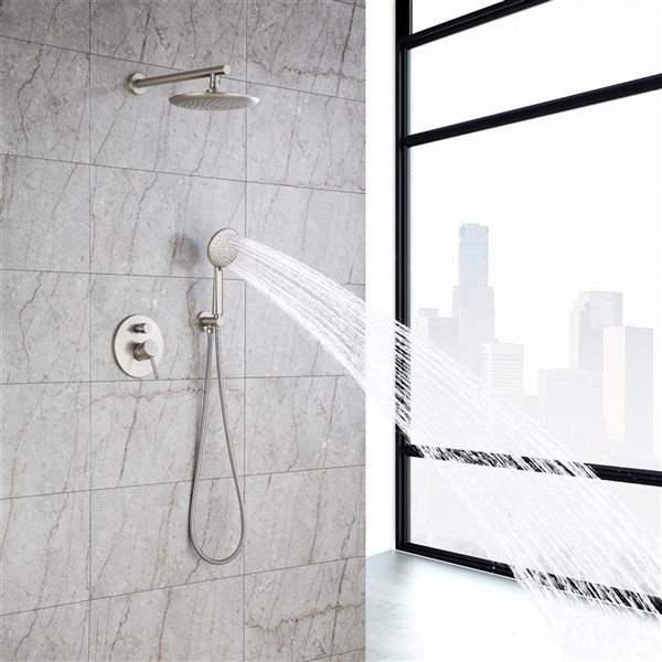 CASAINC Round Brushed Nickel Wall Mount Built-In Shower System with Pressure Balanced Valve