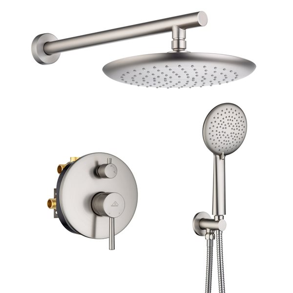 CASAINC Round Brushed Nickel Wall Mount Built-In Shower System with Pressure Balanced Valve