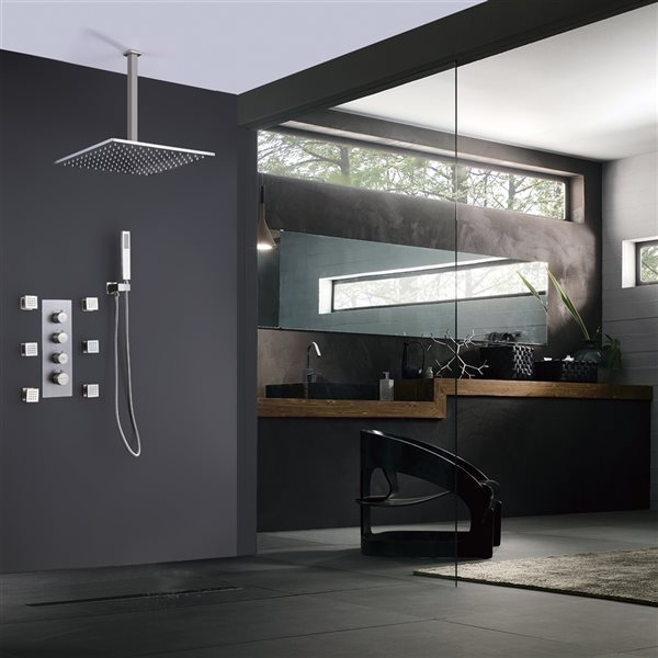 CASAINC Brushed Nickel 12-in 6-Spray Built-In Shower System