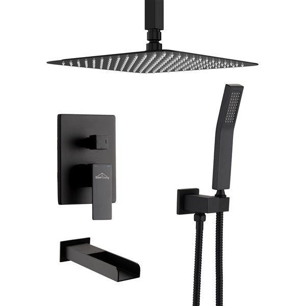 CASAINC Matte Black 10-in Ceiling Mount Built-In Shower System CS3623 ...