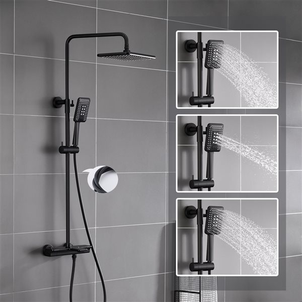 CASAINC Thermostatic shower system Matte Black Shower Faucet Bar System  with 2-way Diverter Valve Included in the Shower Systems department at