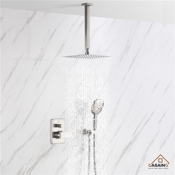 CASAINC Brushed Nickel Ceiling Mount 10-in 2-Function Built-In Shower System