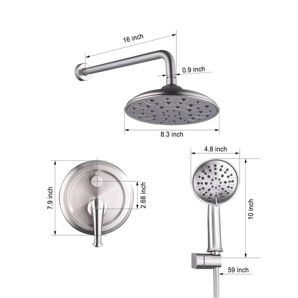 CASAINC Brushed Nickel Built-In Wall Mount Shower System with Pressure Balanced Valve