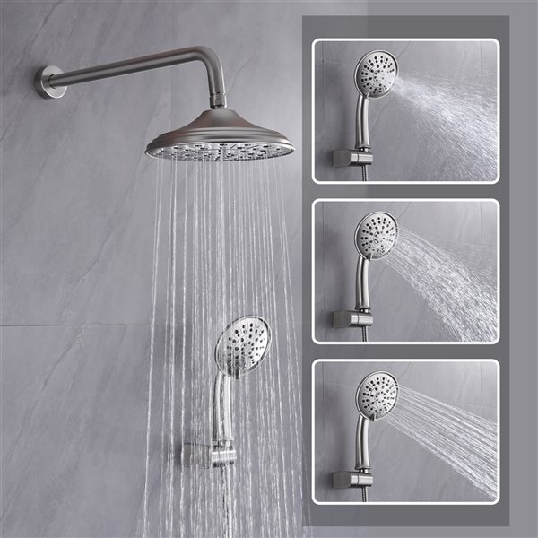 CASAINC Brushed Nickel Built-In Wall Mount Shower System with Pressure Balanced Valve