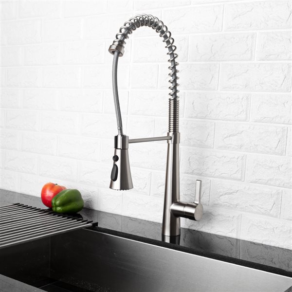 CASAINC Brushed Nickel Pull-Down 1-Handle Deck Mount Handle/Lever Residential Kitchen Faucet