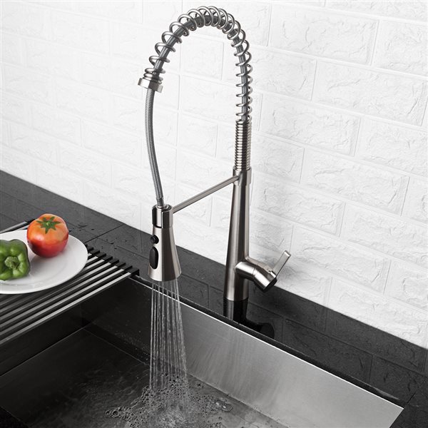 CASAINC Brushed Nickel Pull-Down 1-Handle Deck Mount Handle/Lever Residential Kitchen Faucet