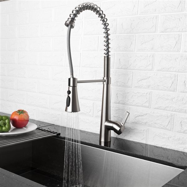 CASAINC Brushed Nickel Pull-Down 1-Handle Deck Mount Handle/Lever Residential Kitchen Faucet