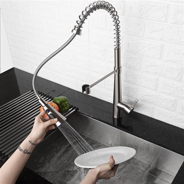 CASAINC Brushed Nickel Pull-Down 1-Handle Deck Mount Handle/Lever Residential Kitchen Faucet