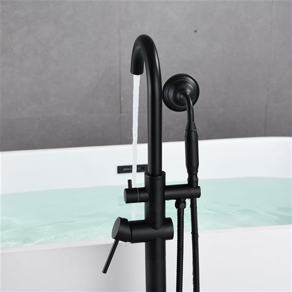 CASAINC Matte Black Residential Freestanding 2-Handle Bathtub Faucet with Hand Shower