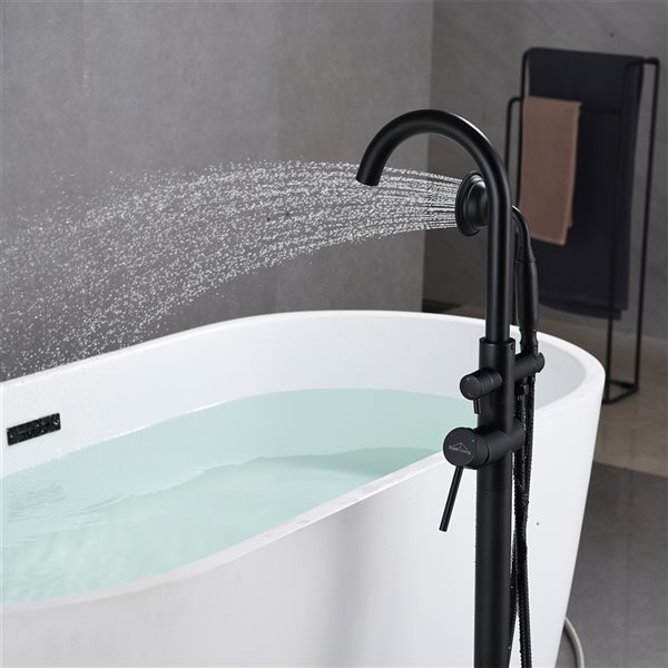 CASAINC Matte Black Residential Freestanding 2-Handle Bathtub Faucet with Hand Shower