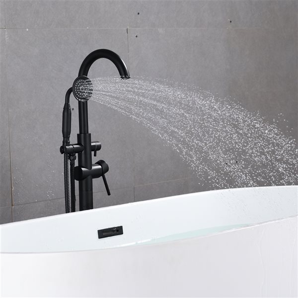 CASAINC Matte Black Residential Freestanding 2-Handle Bathtub Faucet with Hand Shower