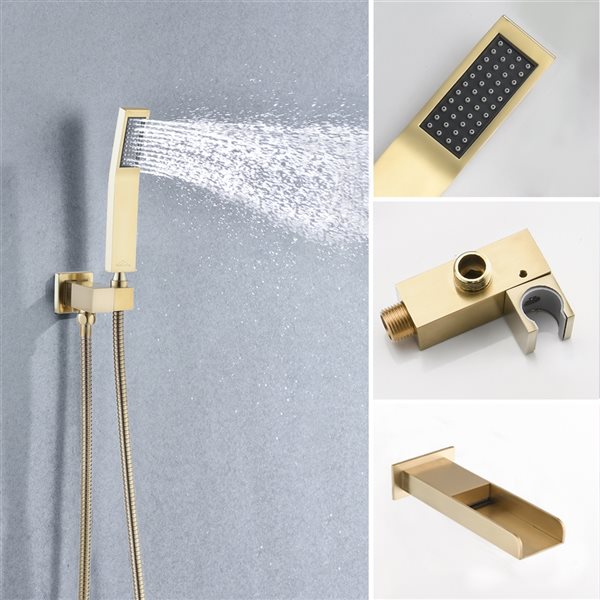 CASAINC Brushed Gold Ceiling Mount BuiltIn Shower System CS362312BG