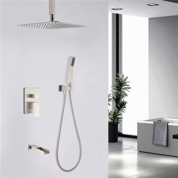 CASAINC Brushed Nickel 10-in Ceiling Mount Built-In Shower System