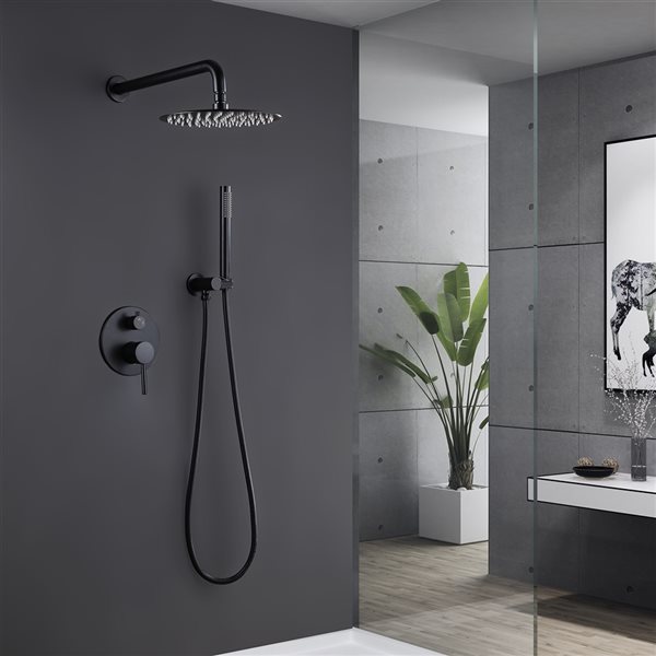 CASAINC Matte Black 2-Function 10-in Round Built-In Shower System