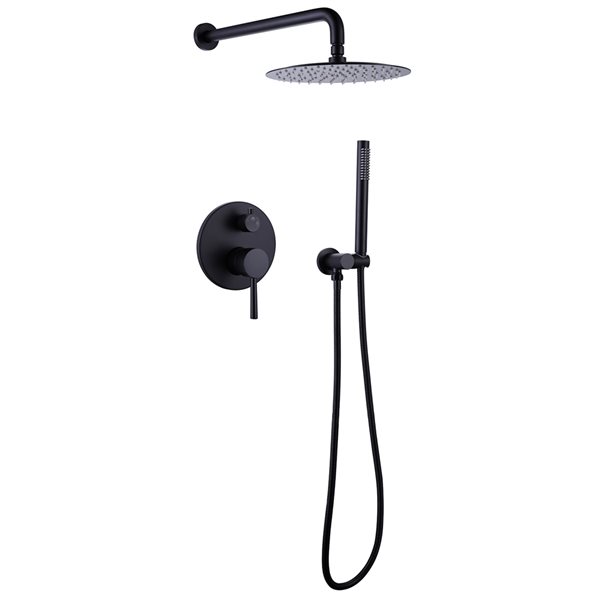 CASAINC Matte Black 2-Function 10-in Round Built-In Shower System