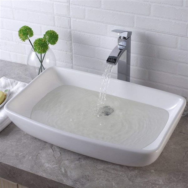 CASAINC White Ceramic Vessel Rectangular Bathroom Sink (24-in x 15-in)