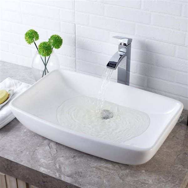 CASAINC White Ceramic Vessel Rectangular Bathroom Sink (24-in x 15-in)