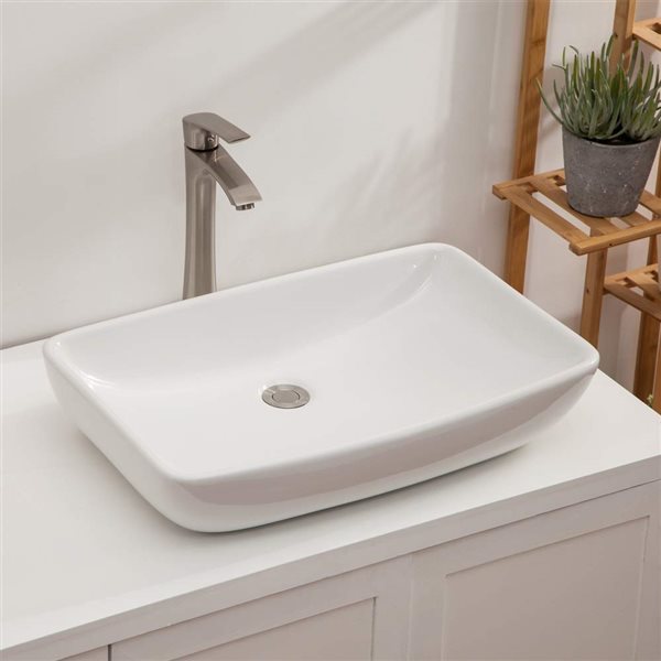 CASAINC White Ceramic Vessel Rectangular Bathroom Sink (24-in x 15-in)
