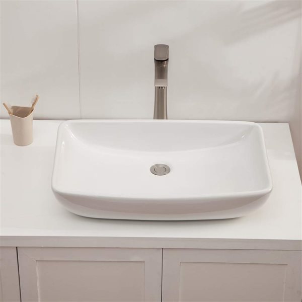 CASAINC White Ceramic Vessel Rectangular Bathroom Sink (24-in x 15-in)