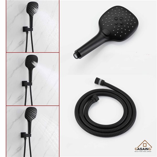 CASAINC Black Wall Mount 3-Function Built-In Shower System