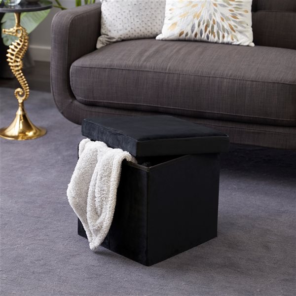 Grayson Lane Modern Black Polyester Square Integrated Storage Ottoman