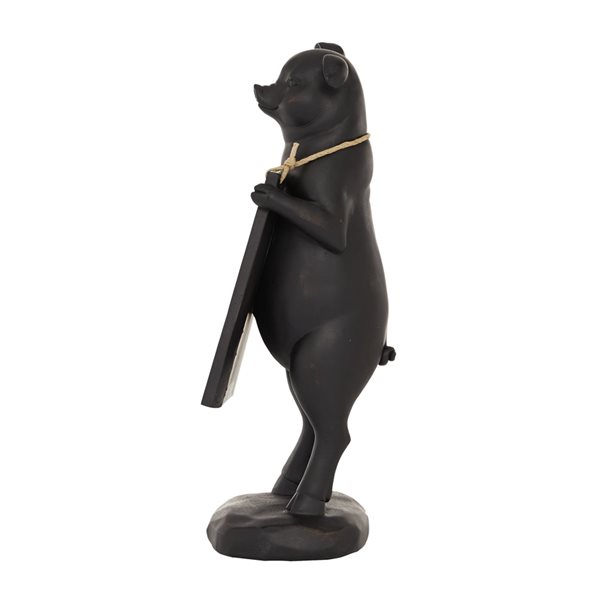 Grayson Lane Farmhouse Black Resin/Polystone Pig with Chalkboard Tabletop Decoration