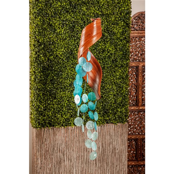 Grayson Lane 27-in Blue Capiz Shell Wind Chime with Coconut Canopy
