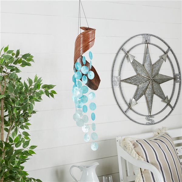 Grayson Lane 27-in Blue Capiz Shell Wind Chime with Coconut Canopy