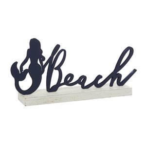 Grayson Lane Coastal Black Wood/Iron Mermaid Beach Sign Tabletop Decoration