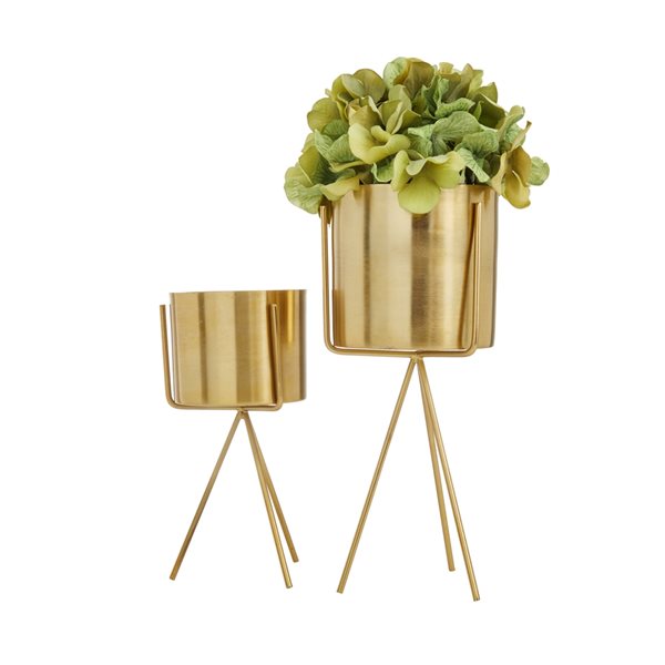 Cosmoliving by Cosmopolitan 5-in x 12-in Gold Iron Contemporary Planters - Set of 2