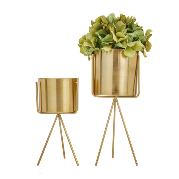 Cosmoliving by Cosmopolitan 5-in x 12-in Gold Iron Contemporary Planters - Set of 2