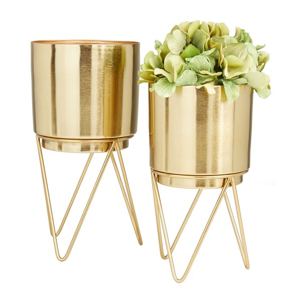 Cosmoliving by Cosmopolitan 6-in x 12-in Gold Iron Modern Planters - Set of 2