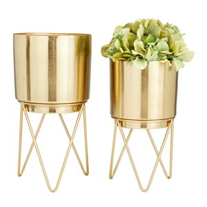 Cosmoliving by Cosmopolitan 6-in x 12-in Gold Iron Modern Planters - Set of 2