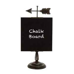 Grayson Lane Farmhouse Distressed Black Iron/Wood Chalkboard with Arrow Sign Tabletop Decoration
