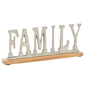 Grayson Lane Glam Silver Metal and Wood Family Sign Tabletop Decoration
