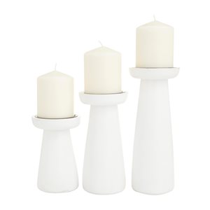 CosmoLiving By Cosmopolitan 1-Candle White Wood Pillar Candle Holders - Set of 3