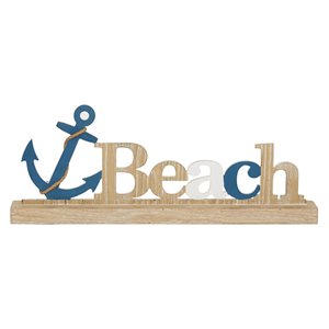 Grayson Lane Coastal Brown MDF Beach Sign and Anchor Tabletop Decoration with Jute Rope Accent