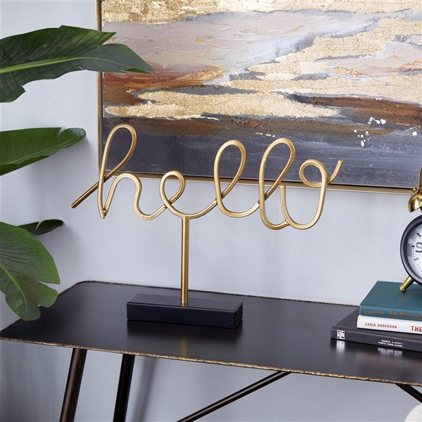 Grayson Lane Glam Gold/Black Iron Cursive Hello Sign Tabletop Decoration