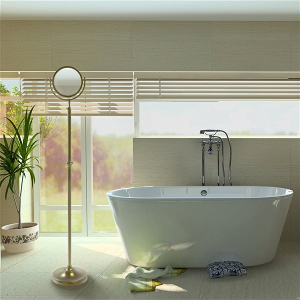 Allied Brass 10 1/2-in x 68-in Antique Brass Double-Sided Standing Makeup Mirror - 2X Magnification