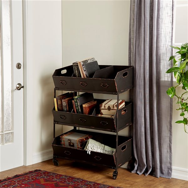 Grayson Lane Black Metal Base with Steel Top Kitchen Carts 34.07in x