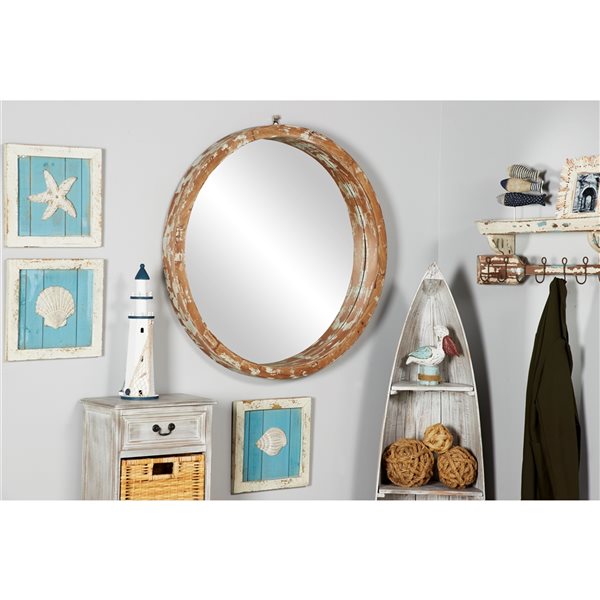 Grayson Lane 39.5-in x 39.5-in Round Brown Framed Wall Mirror