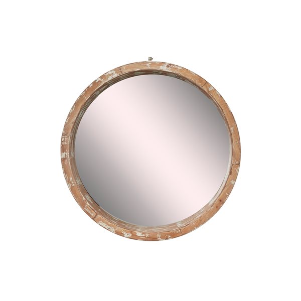 Grayson Lane 39.5-in x 39.5-in Round Brown Framed Wall Mirror