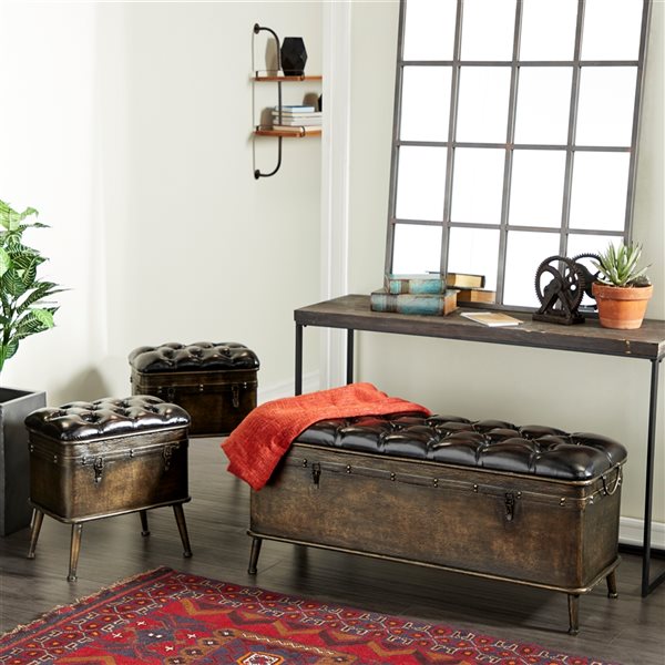 Grayson Lane 20-in x 48-in Rustic Brown Storage Bench - Set of 3