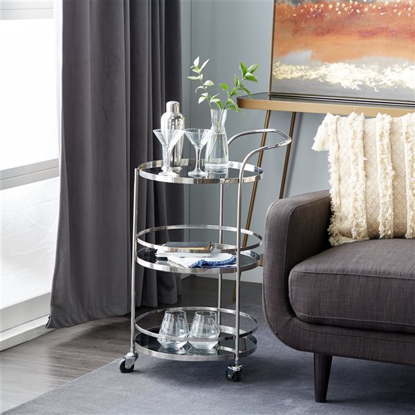 Grayson Lane Black Steel Base with Stainless Steel Top Kitchen Carts