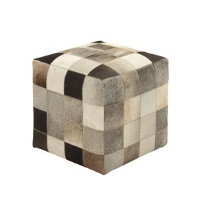 Grayson Lane 16-in Modern Silver and Brown Genuine Leather Square Ottoman