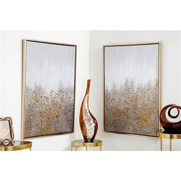 CosmoLiving by Cosmopolitan 29-in x 39-in Gold Polystone Contemporary Abstract Wall Art - Set of 2