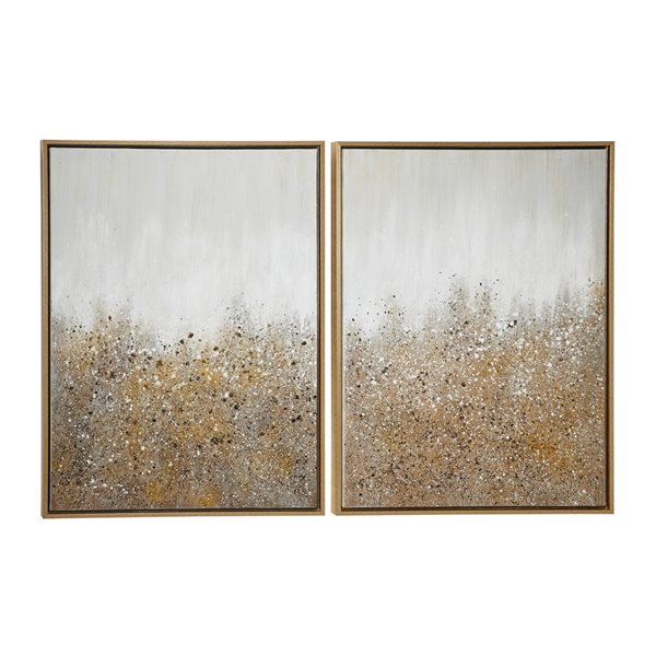 CosmoLiving by Cosmopolitan 29-in x 39-in Gold Polystone Contemporary Abstract Wall Art - Set of 2