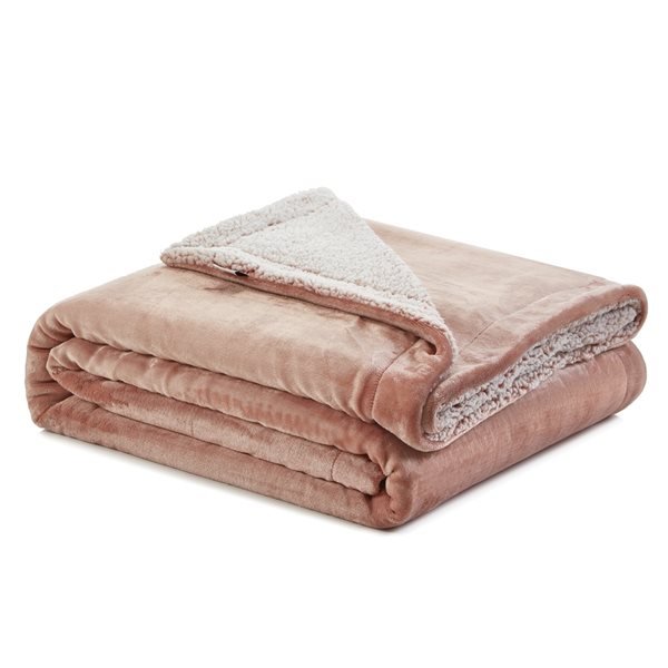 Inspired Home Orville Blush 90-in x 90-in Sherpa Throw Blanket
